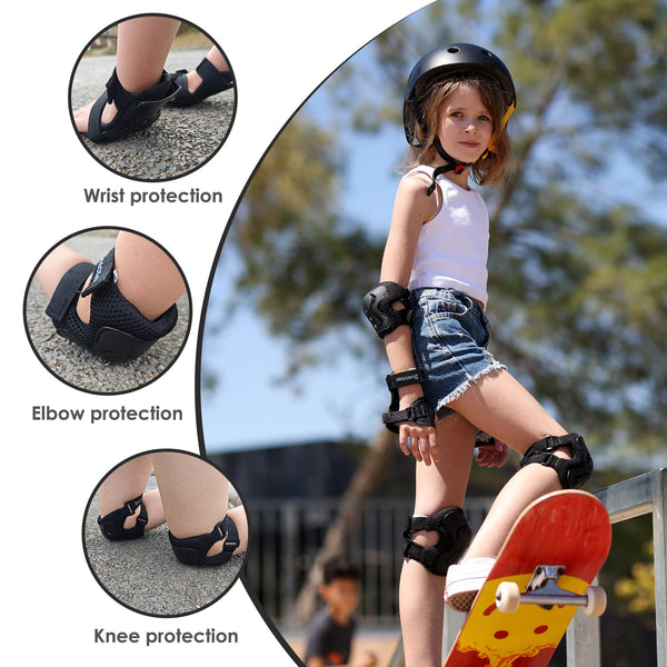 BOSONER Kids/Youth Knee Pad Elbow Pads Guards Protective Gear Set for Roller Skates Cycling BMX Bike Skateboard Inline Skatings Scooter Riding Sports (Black, Small (3-8 Years))
