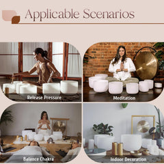 CVNC 432HZ 7-12 Inch Set of 7 Pcs Frosted Quartz Crystal Singing Bowls Set with 2 Pcs Carry Case Bags for Sound Healing Meditation