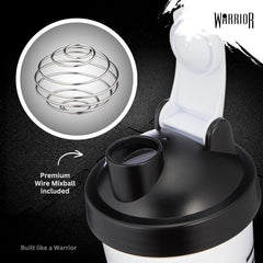 Warrior Protein Shaker Bottle, 600ml with Wire Mixball Blender – Leakproof Clear Gym Bottle for Mixing Whey Protein Shake, Smoothies, Milkshake, Juice, Supplement Drinks – BPA Free, Dishwasher Safe