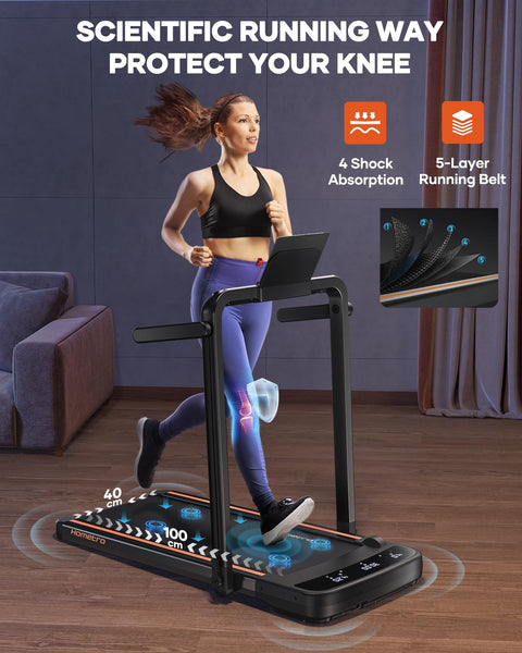 3.0HP Treadmills for Home Foldable, 2 in 1 Walking Pad & Running Machines for Home/Office 135kg, Dual LED Touch Screens Under Desk Treadmill, App& Remote Control, Assembly-Free