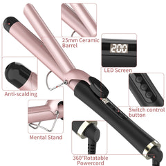 Culing Tongs, 25mm Hair Curler with Adjustable Temperature Ceramic Curling Iron for Long & Medium Hair, Digital Display, Curling Wand with Glove, Dual Voltage (25mm)