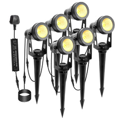 ECOWHO Garden Spotlights Mains, 21m Extendable Outdoor Spike Lights 12V LED Pathway Lighting IP65 Waterproof Electric Garden Uplighter for Path Yard Patio (18W 6-Packs Warm White), Wall/Spike Mounted