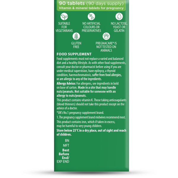 Pregnacare Original Formula Tablets During Pregnancy Support Vitamins and Supplements, 90 Tablets (Pack of 1)