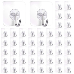 30 Pcs Self Adhesive Heavy Duty Wall Hooks, 22 lb/10 kg Max, Transparent Strong Adhesive Sticker Hook Wall Hook, No Drilling Sticky Hanging Hooks for Bathroom Kitchen Corner Shower Caddy Shelf Basket