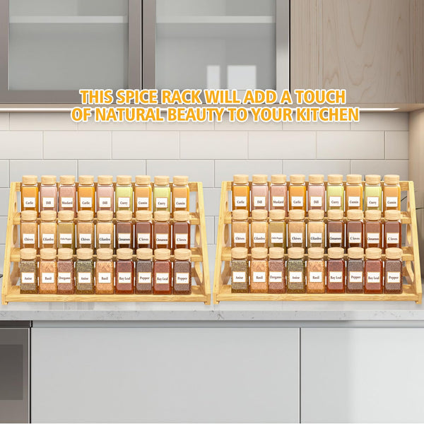 Banlilus Spice Rack - Tiered Spice Rack Organization for Cabinet - 3 Tier Bamboo Display Spice Shelf for Countertop