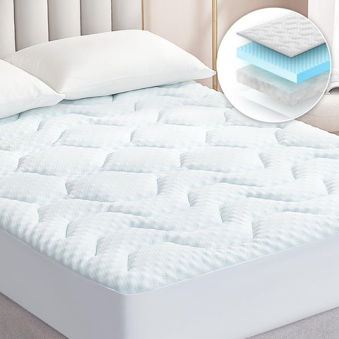 EHEYCIGA Memory Foam Mattress Topper Kingsize Bed, 150x200x3cm, White