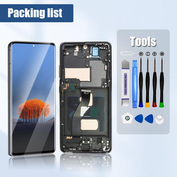 DTD Display for Samsung Galaxy S21 Ultra LCD Screen Replacement Touchscreen Assembly with Tools (Black with Frame, Without Fingerprint Recognition)
