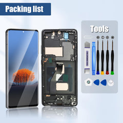 DTD Display for Samsung Galaxy S21 Ultra LCD Screen Replacement Touchscreen Assembly with Tools (Black with Frame, Without Fingerprint Recognition)