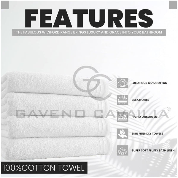 GC GAVENO CAVAILIA Large Towels Bath Sheet - Highly Absorbent Egyptian Cotton Towel Set - 4 Pack Extra Soft Large Bath Towel White - Quick Dry Bath Sheets - 450 GSM Washable Towels, 75X135 Cm