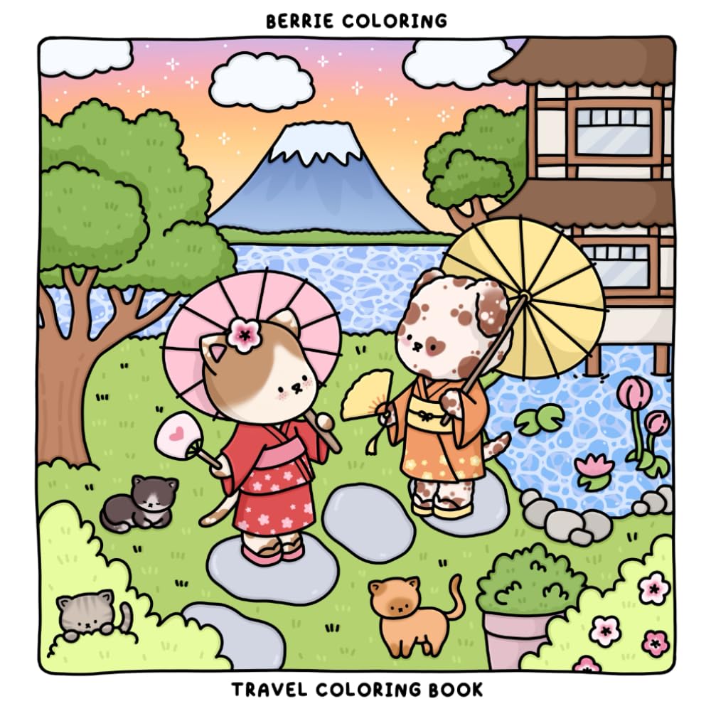 Berrie Coloring Travel: Cute and Cozy Coloring Book for Kids & Adults Featuring Easy to Color Animal Illustrations and Adorable Scenes