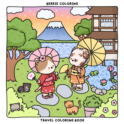 Berrie Coloring Travel: Cute and Cozy Coloring Book for Kids & Adults Featuring Easy to Color Animal Illustrations and Adorable Scenes