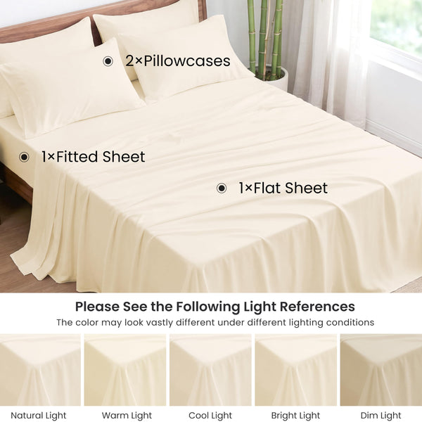 Love's cabin 100% Rayon Derived from Bamboo, Queen Sheets, 4 Pieces, Beige
