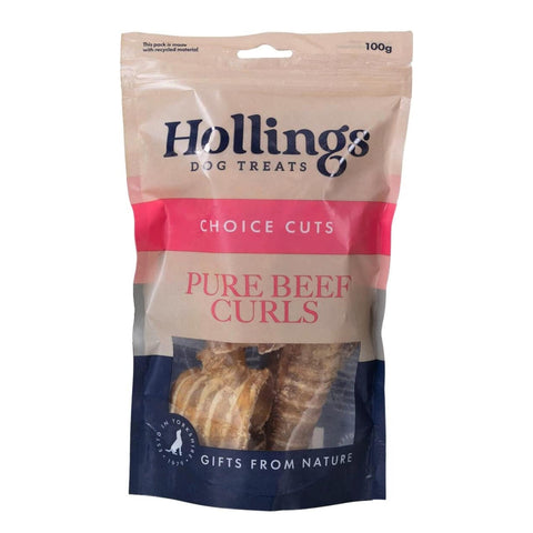 Hollings Beef Curls Dog Treats, All Natural Grain Free & Easily Digestible Air Dried Treats for Adult Dogs, Made From 100% Beef Trachea, 100 g