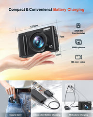 CAMKORY Digital Camera 4K 64MP Newly Upgraded Vlogging Camera with WiFi Function for Youtube with 180° Flip Screen, 16X Digital Zoom Compact Digital Camera with 32GB Card, 2 Batteries for Beginners