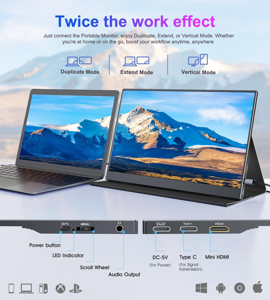 COOLHOOD Portable Monitor 15.6'', 1080P FHD Plug&Play Travel Laptop Monitor w/Smart Cover, USB-C HDR Portable Second Computer Display, Portable Game External Screen for PC Phone Mac Xbox PS4/5