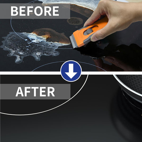 Multi-Surface Cleaning Tool Non Scratch with 15 Spare Replacement for Glass, Ceramic Cooktops, Ovens, Glass Top Stoves and Cars - Removes Burned-On Food, Tough Stains, Dirt, Stickers, and Paint