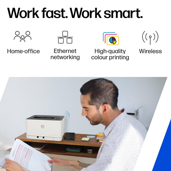 HP Colour Laser 150nw Wireless Printer | White | Easy mobile printing with the app | World’s smallest colour laser in its class | USB 2.0 high speed connectivity | Speeds up to 18/4 ppm in A4