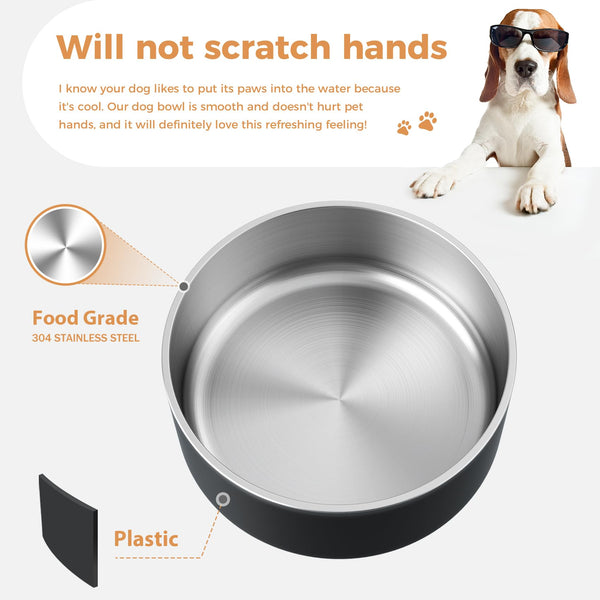 WENBOKMIN Dog Bowl, Stainless Steel Dog Food and Water Bowl with Non Slip Quiet Bottom, Easy to Clean, Dishwasher Safe, 64oz, Black