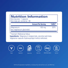 Pure Encapsulations Magnesium Glycinate 120mg - Bioavailable Magnesium Chelate Tiredness and Fatigue Supplement - 90 Capsules