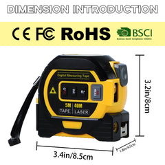 Fitdays 3-in-1 Laser Tape Measure with Cross Line Level - Digital Laser Measurement Tool 131ft/40m, Auto-Leveling LCD Display, in/ft/m Units | 16ft/5M Tape | (Yellow)