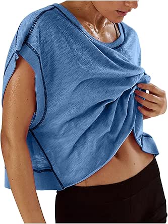 Open Back Workout Tops Women Short Sleeve Oversized Baggy Shirts