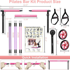 Pilates Bar Kit with Resistance Bands, OLODEER Pilates Reformer Exercise Bar with Ab Roller at Home Workout Equipment, Pilates Bar Set for Full Body Training Women & Men