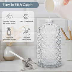 Topsky Glass Soap Dispenser with Siliver Metal Pump - 400ml Liquid Hand Soap Dispenser - Rustproof Pump for Kitchen & Bathroom, Great for Lotions, Essential Oil, Liquid Soaps Transparent