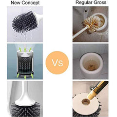 Silicone Toilet Brush and Holder,Bathroom Toilet Brush Holder Set,Silicone Toilet Cleaning Brush Kit with Soft Bristle Brush (Flooring)