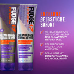 Fudge Professional Clean Blonde Damage Rewind Shampoo, Bulk Size, Intense Purple Toning for Blonde hair, Bond Repair Technology, Sulfate Free, 1 Litre