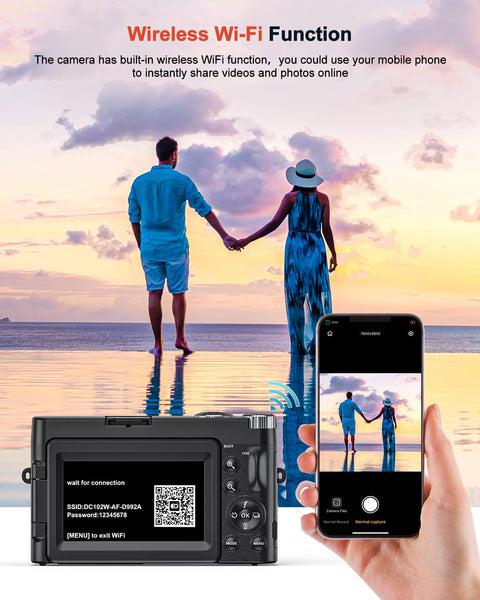 CAMKORY Digital Camera 4K 64MP Newly Upgraded Vlogging Camera with WiFi Function for Youtube with 180° Flip Screen, 16X Digital Zoom Compact Digital Camera with 32GB Card, 2 Batteries for Beginners