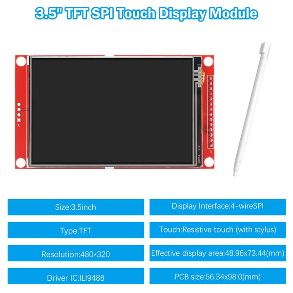 3.5 inch LCD TFT touch display with ili9488 chip Binghe 3.5 inch 3.3V 5V LCD display touch module with touch pen 320 x 480 resolution driver ILI9488 4-wire SPI compatible with Arduino