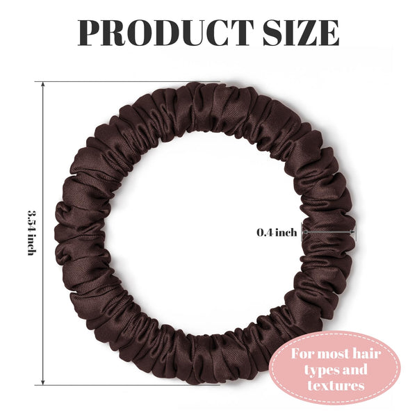 Scrunchies Hair Ties Silk Satin Scrunchy, WantGor Women 4PC Pure Mulberry Silk Skinny Elastic Scrunchies Hair Bands Bracelets Ponytail Holders Hair Accessories (Brown*4)