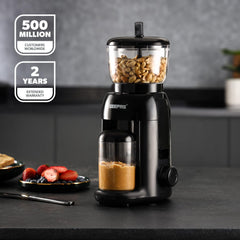 GEEPAS Peanut Butter Maker | Electric Grinder for Peanuts Cashews Almonds Hazelnuts Homemade Nut Butter with No Oils or Preservatives Needed | Transparent 756g Jar 320ml Storage Cup | 2 Year Warranty