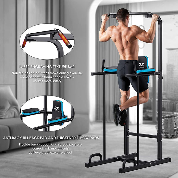 JX FITNESS Power Tower Adjustable Dip Bar Pull up Bar Knee Raise Push Up Workout Abdominal Exercise Home Gym Station Body Building