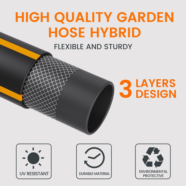 Giraffe Tools Retractable Hose Reel Wall Mounted, 30+2m Garden Hose Reel, 180° Pivoting with 7 in 1 Spray Nozzle, Grey (EUAW-30)