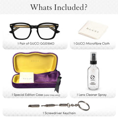 Gucci GG0184O Square Shape Eyeglasses + Bundle with eSHADES Luxury Eyewear Kit, Black, 50 mm