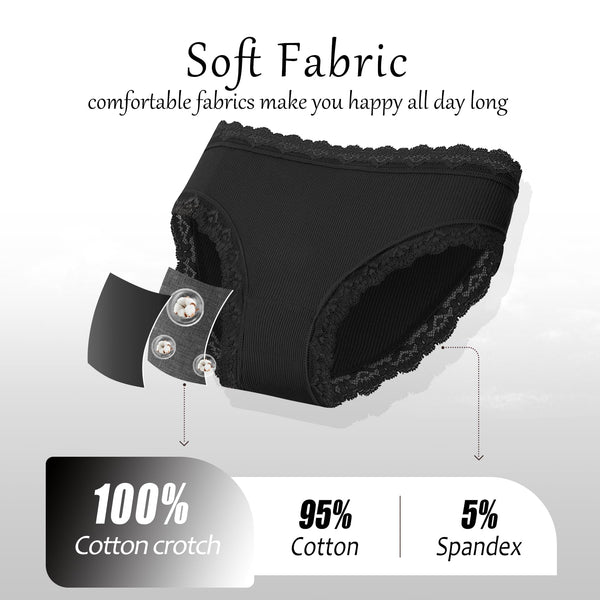 ALL OF SHE Cotton Underwear Women 5 Pack Ladies Knickers Multipack Soft Breathable Lace Trim Panties Comfortable Everyday Briefs-M