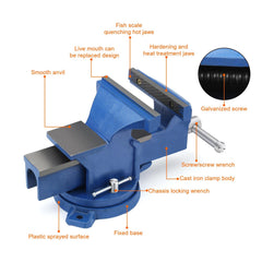 Holdfiturn 6 Inch Table Vice Heavy Duty Bench Vice with 360 Degrees Swiveling Base Cast Iron Workshop Vise for Workshop Factory, Blue