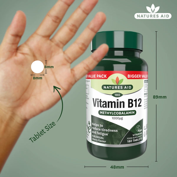 Natures Aid Vitamin B12 1000µg – High Strength Methylcobalamin Supplement – Supports Energy & Reduces Tiredness – Vegan, Vegetarian, Gluten Free – Not Gummies or Capsules – 180 Tablets