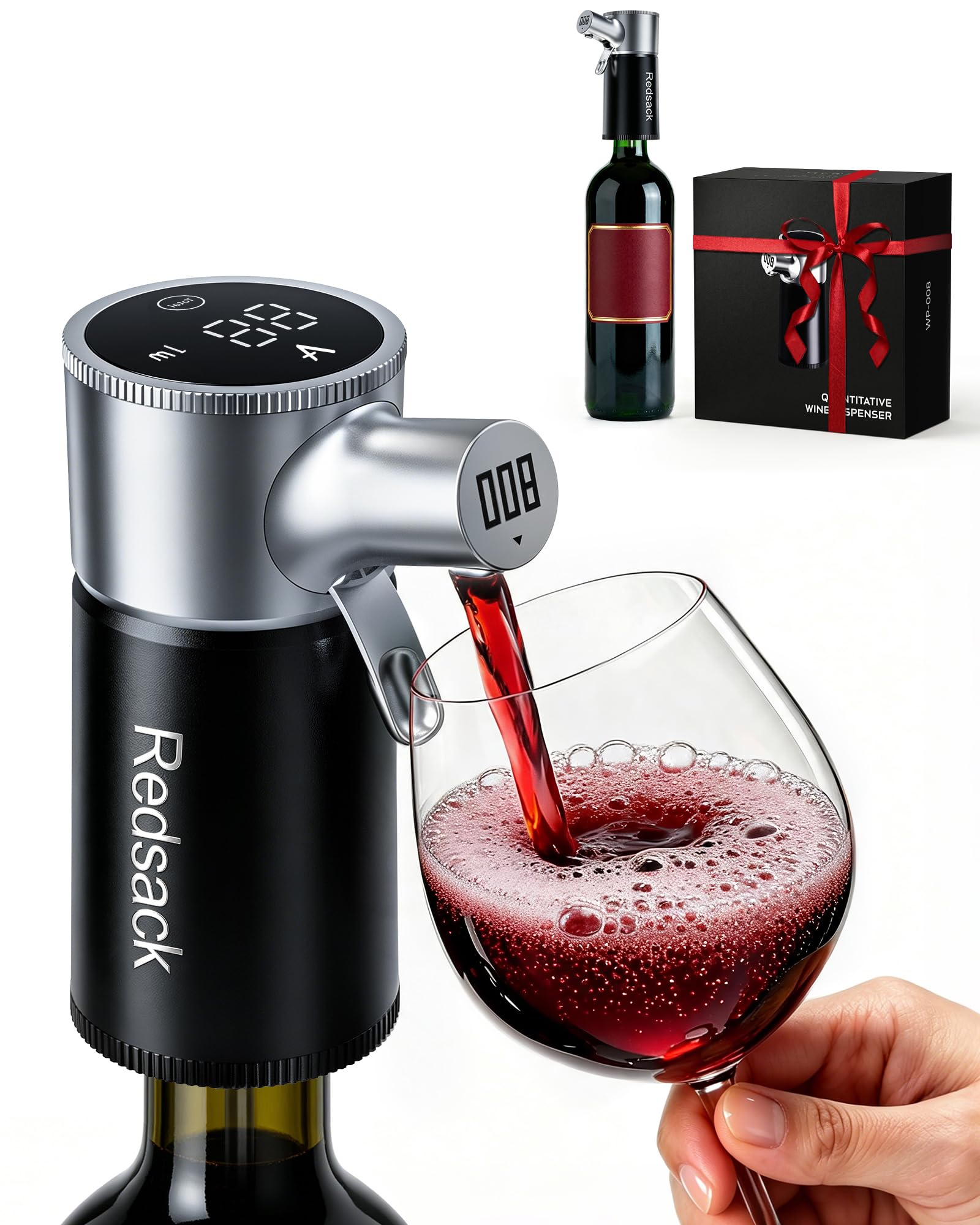 Electric Wine & Whiskey Decanter, Rechargeable Liquor Dispenser with 1-999ml Precise Dosing, 1-Second Aeration, Drink Tracking Promote Healthy Living, 30 Day Battery Life, Perfect for Parties & Gifts