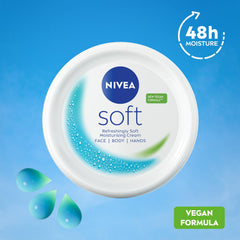 NIVEA Soft Moisturising Cream (200ml), 48H Face Moisturiser, Body and Hands with Vitamin E and Jojoba Oil, Hand Moisturiser, Vegan Formula Day Cream