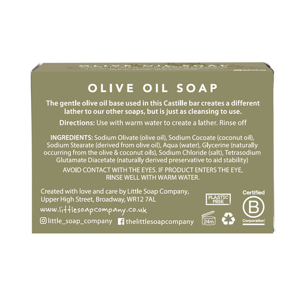 Little Soap Olive Oil Soap Bar - Vegan, Cruelty Free, No SLS or Parabens, Mediterranean Range, Bar of Soap Perfect for Sensitive Skin, Natural Eco Friendly Body & Hand Soap, 100g (Olive)