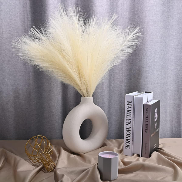 ChAusa Pampas Grass Fluffy 30 Pcs Artificial Pampas Grass 21.65''/55CM Faux Pampas Grass Decor Boho Home Decor for Wedding, Living Room, Bedroom, Office, Floor Vase(Light Yellow)