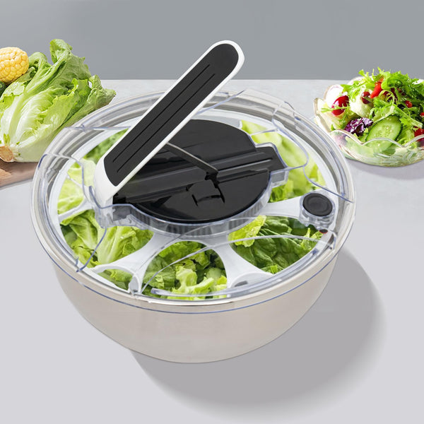 Salad Spinner Stainless Steel with Colander Basket, Handle and Lid, Quick Dry Design, Easy Drain System, Non-Slip Base, 3.5litre Lettuce Spinner Fruits Vegetable Washer Dryer
