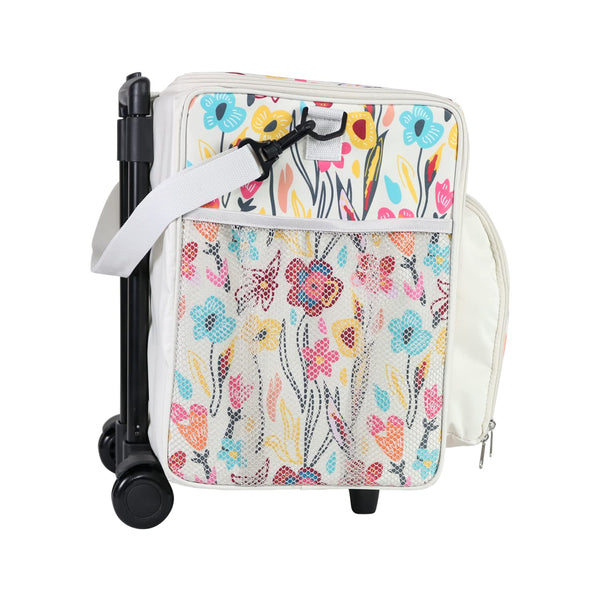 Everything Mary Craft Trolley Bag on Wheels, Cream aand Multi Floral - Craft Organiser on Wheels for Sewing, Scrapbooking, Paper Craft, and Art - Storage Case for Supplies and Accessories -