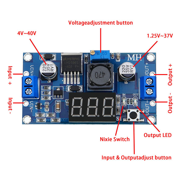 Weewooday 2 Pieces Adjustable LM2596S DC-DC Buck Converter Reduced Voltage Regulator Power Supply Module 36V 24V 12V to 5V 2A Voltage Stabilizer with Digital Voltmeter Display