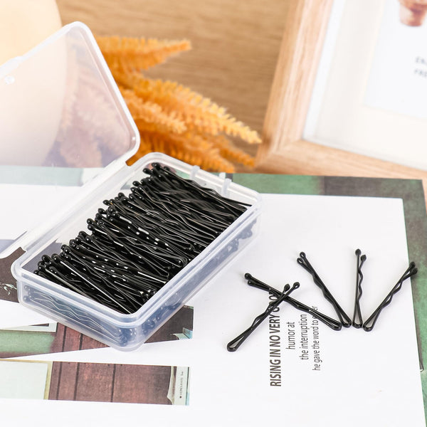 Aucuu 300 Pcs Bobby Pins Kit, Hair Pins for Women, Hair Grips, 100 Silver Waved Hair Pins (50pcs L+50pcs S), 100 Silver U Shaped H-air P-ins, 100 White Elastic Bands with Storage Box