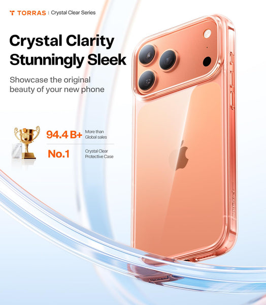 TORRAS for iPhone 17 Pro Max Case Crystal Clear, [Anti-Yellowing][Military-Grade Protection], Ultra Slim Transparent Anti-Scratch Back, Soft Bumper, Non-Slip 17 Pro Max Phone Case, Clear 6.9"