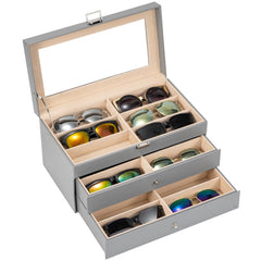ProCase 3-layer Sunglasses Storage Organizer, 18 Slots Leather Sunglass Box Multiple Pairs Eyeglass Cases Eye Glass Eyewear Display Holder for Men Women -Grey
