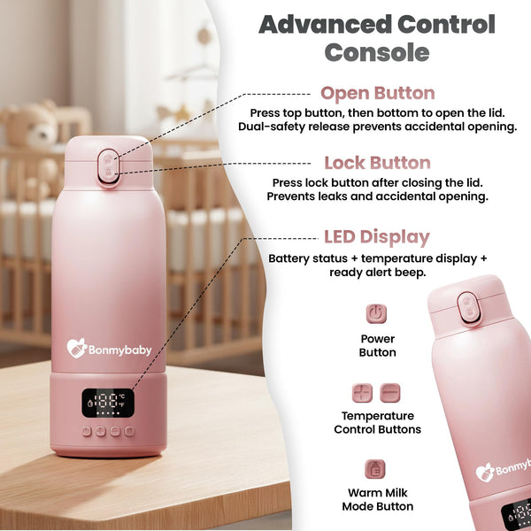 PRO Smart Portable Baby Bottle Warmer for Milk & Water Cozy Care | 500ml Large Capacity | 16,000mAh Long Lasting Power | 45W Ultra-Fast Charging | Precise Heating | Deep Cleaning Brush | Dream Pink